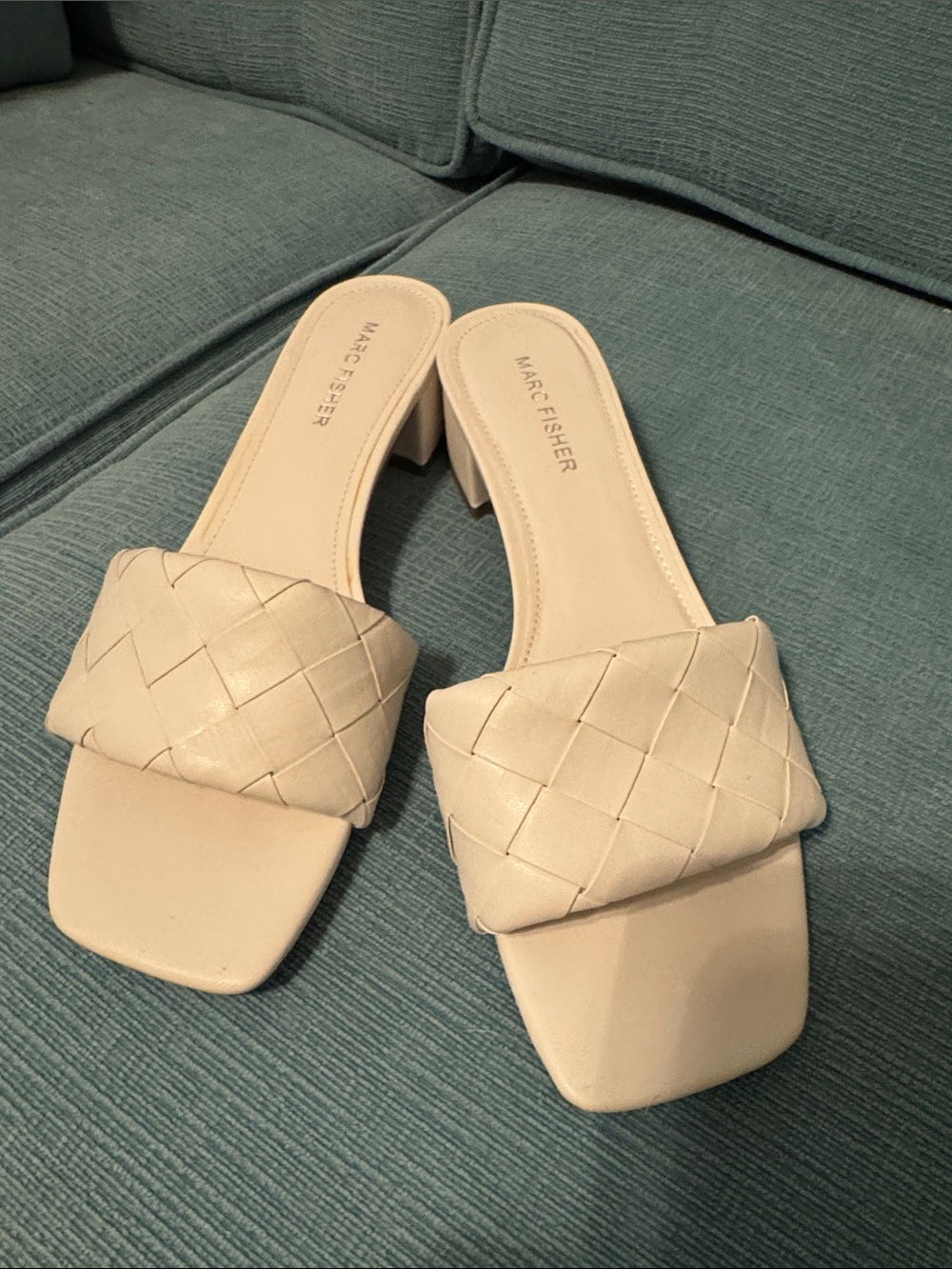 Marc Fisher Cream Woven Slide Heels